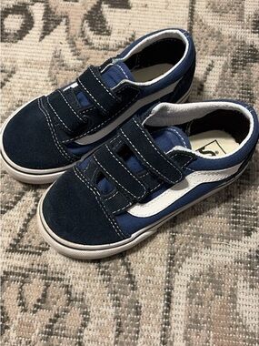 Kids Navy Blue Velcro Skate Shoes - Vans-style